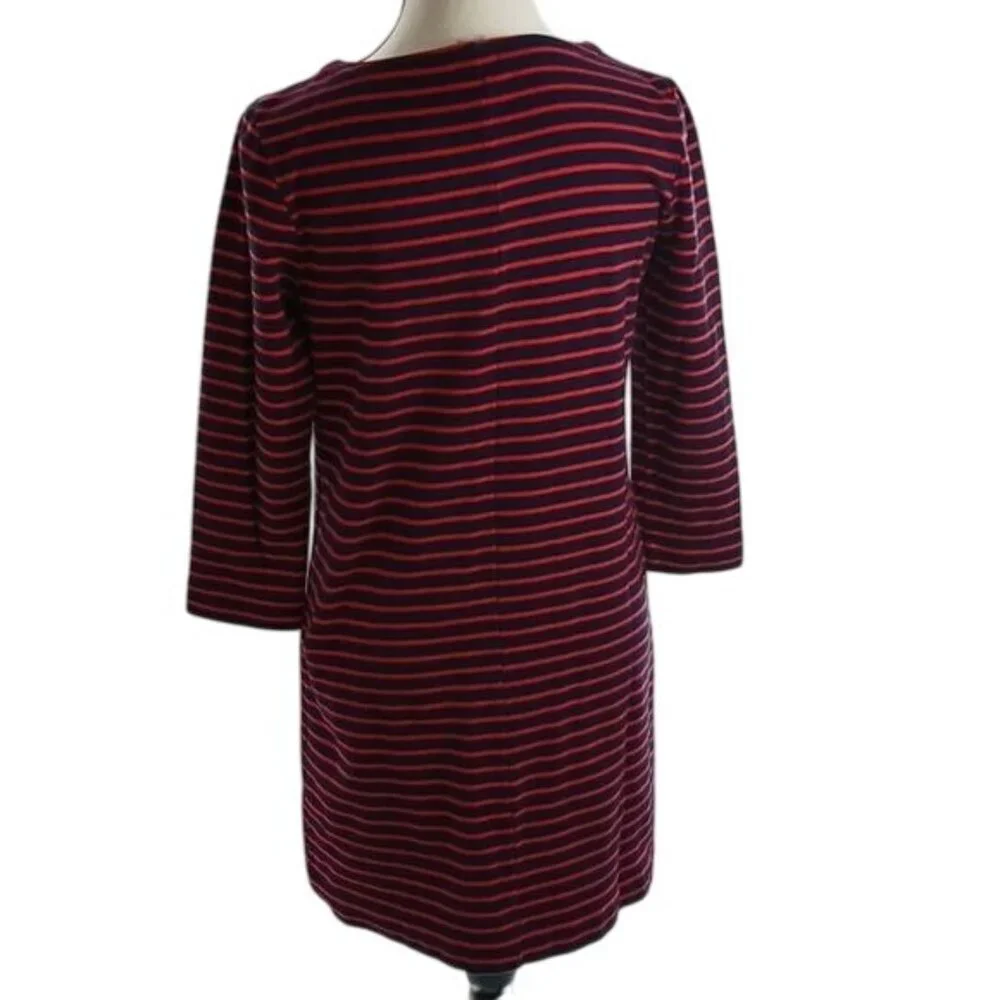 J Crew Womens Size XS Dress Red Navy Striped 3/4 Sleeve Casual Shift Cotton